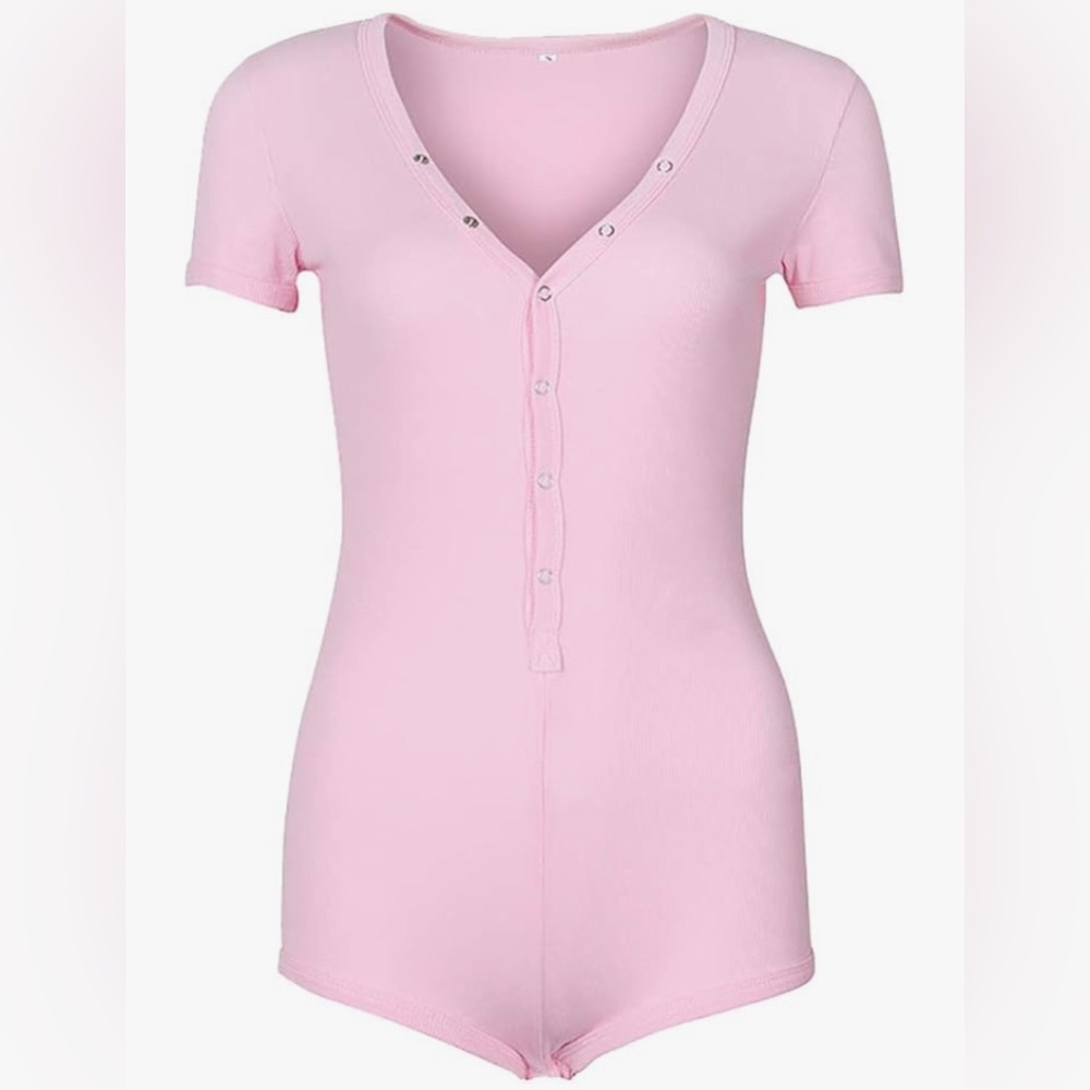 Roselux Women’s Short Sleeve Knitted One Piece Bodysuit Pajama Romper